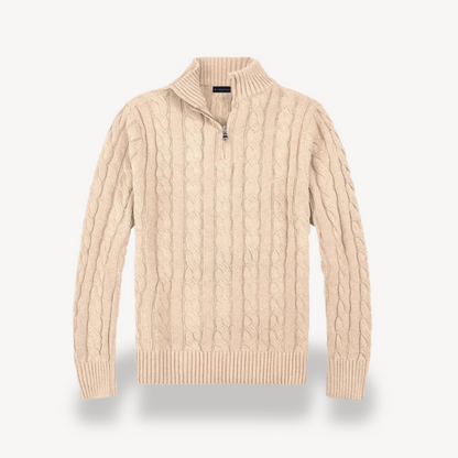 Elarova | Herren-Zopfmusterpullover aus Wolle mit Viertelreißverschluss