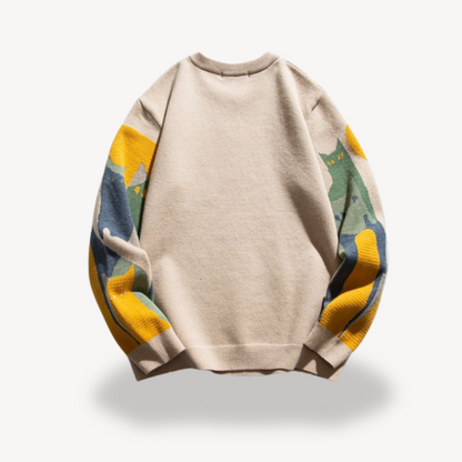 Elarova | HerrenStrickpullover mit Katzenmotiv aus Baumwolle