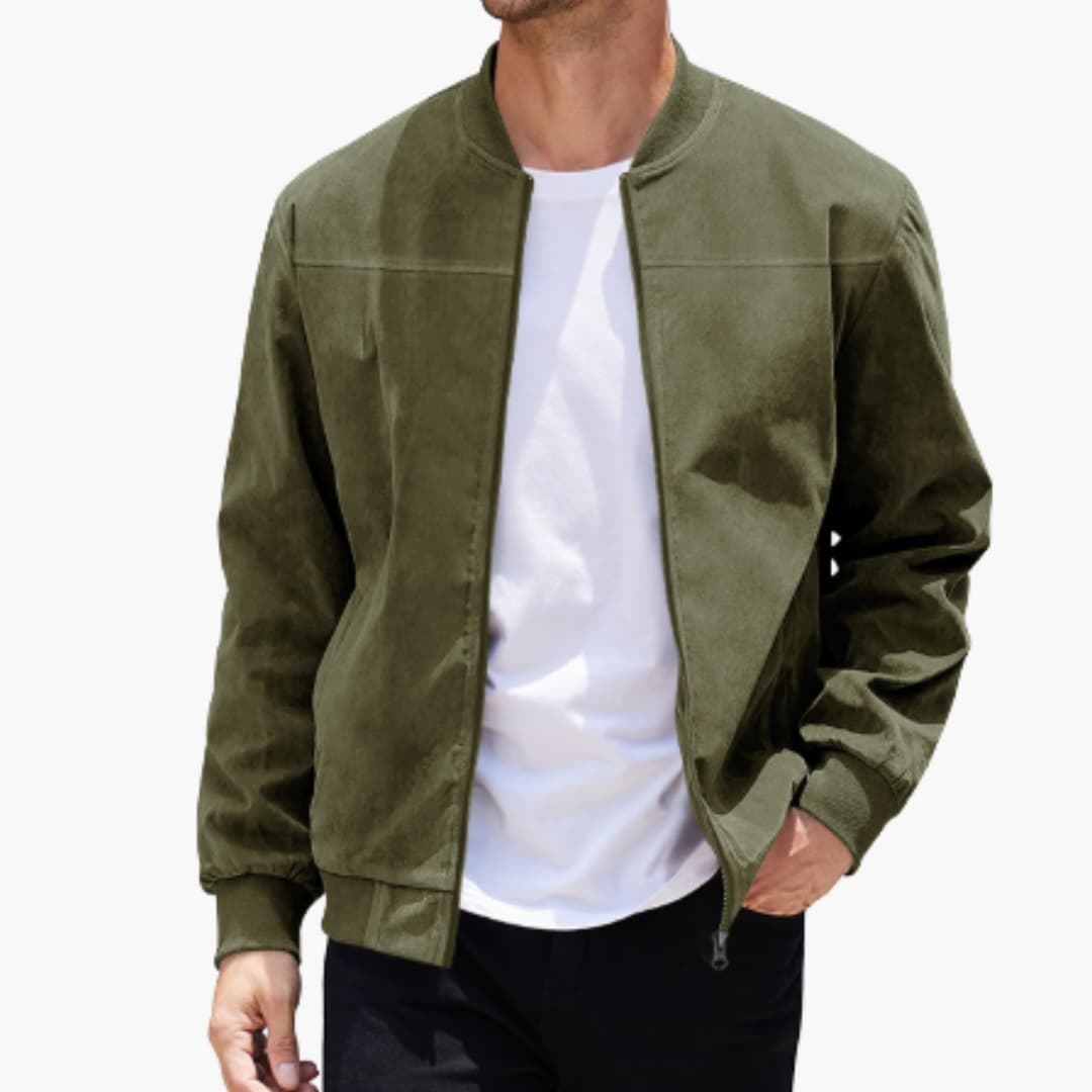 Elarova | Herrenjacke mit Reißverschluss, geripptem Saum und langen Ärmeln