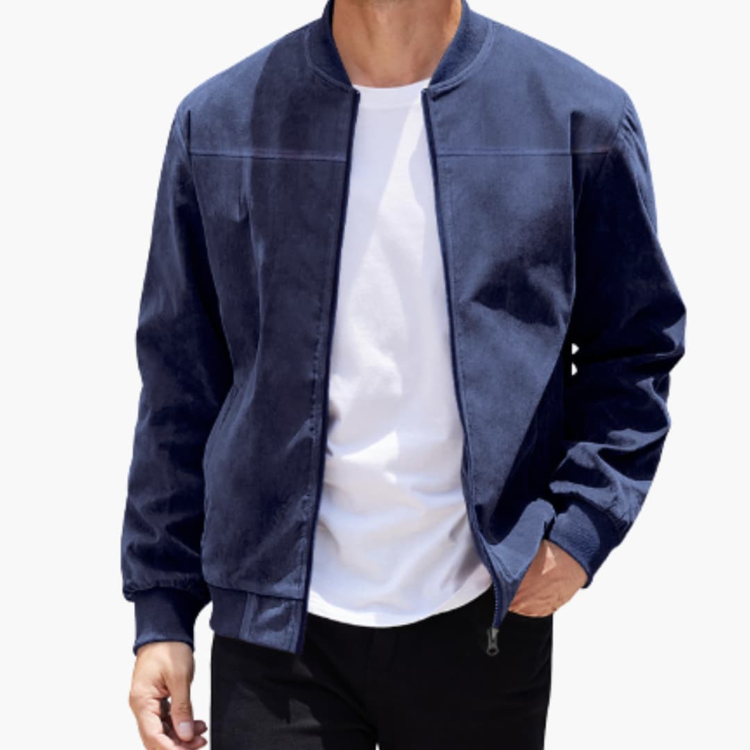 Elarova | Herrenjacke mit Reißverschluss, geripptem Saum und langen Ärmeln