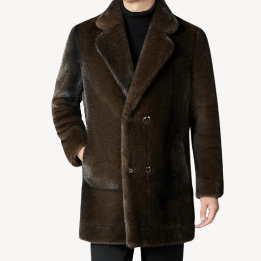 Elarova | Herrenmantel aus Kunstpelz mit zweireihiger Knopfleiste