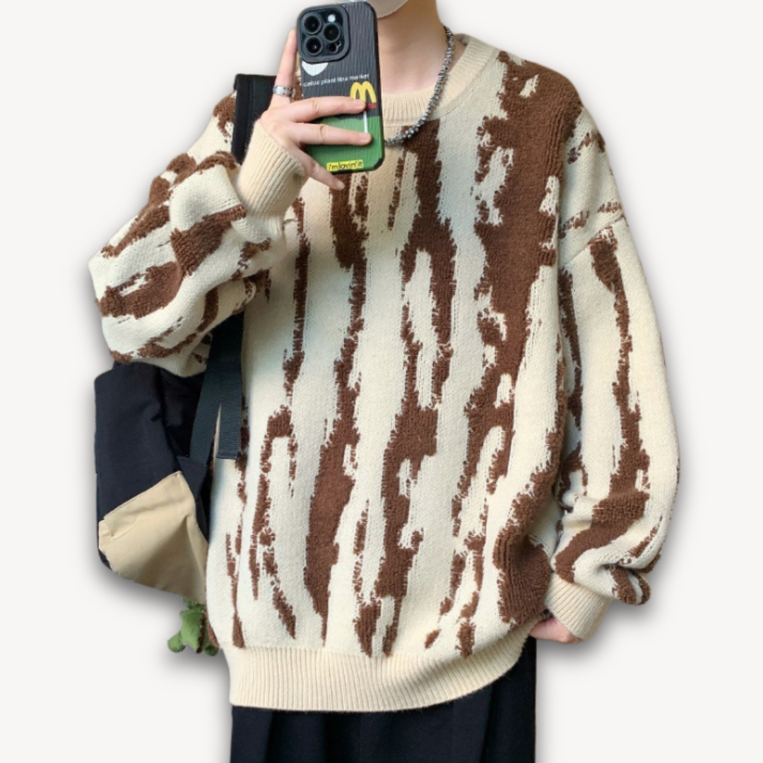 Elarova | Herrenpullover aus Merinowolle – Abstraktes Muster, warmer Winterpullover, weicher und leichter Strick, Freizeitkleidung für Erwachsene