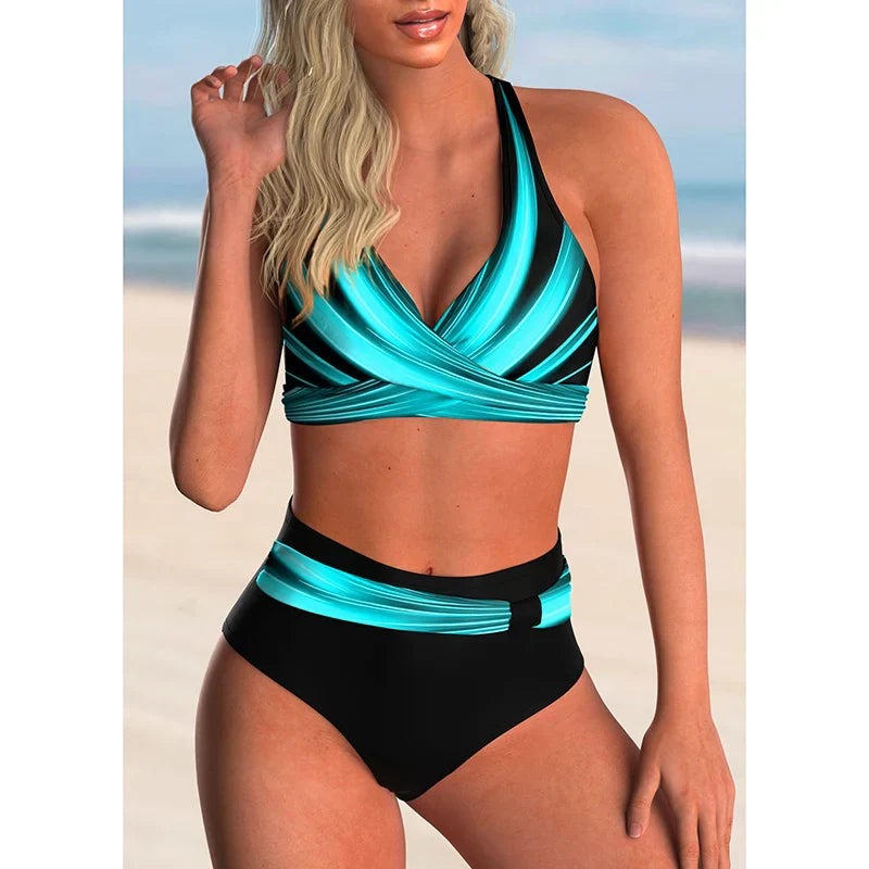 Elarova | Hoch tailliertes Push-Up-Halter-Bikini-Set für Damen