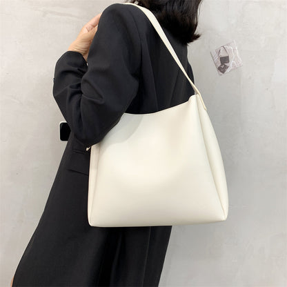 Elarova | Hochwertige Damen Shopper Große Kapazität Schultertasche Reine Farbe Breiter Riemen Weiches PULeder