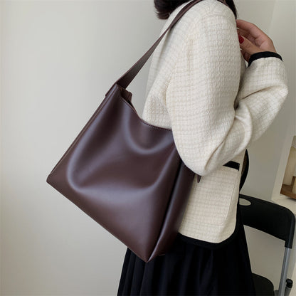 Elarova | Hochwertige Damen Shopper Große Kapazität Schultertasche Reine Farbe Breiter Riemen Weiches PULeder
