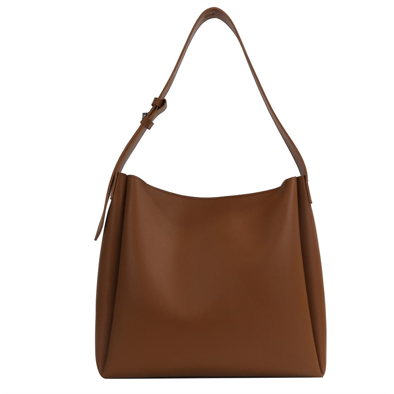 Elarova | Hochwertige Damen Shopper Große Kapazität Schultertasche Reine Farbe Breiter Riemen Weiches PULeder