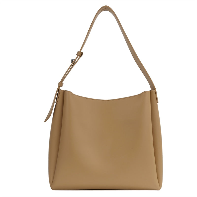 Elarova | Hochwertige Damen Shopper Große Kapazität Schultertasche Reine Farbe Breiter Riemen Weiches PULeder