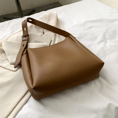 Elarova | Hochwertige Damen Shopper Große Kapazität Schultertasche Reine Farbe Breiter Riemen Weiches PULeder
