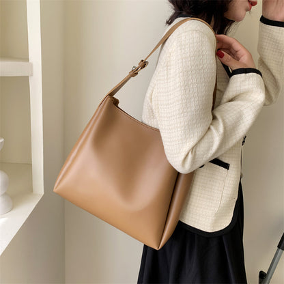 Elarova | Hochwertige Damen Shopper Große Kapazität Schultertasche Reine Farbe Breiter Riemen Weiches PULeder