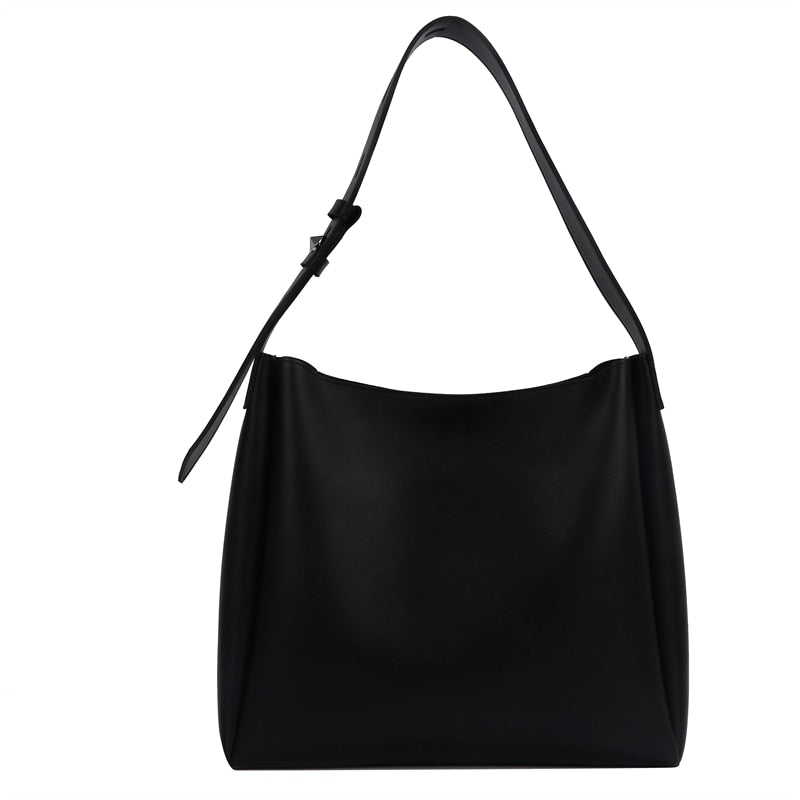 Elarova | Hochwertige Damen Shopper Große Kapazität Schultertasche Reine Farbe Breiter Riemen Weiches PULeder