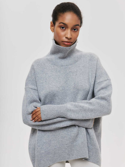 Elarova | Hoher Kragen Oversize Strickpullover Damen Strickwaren