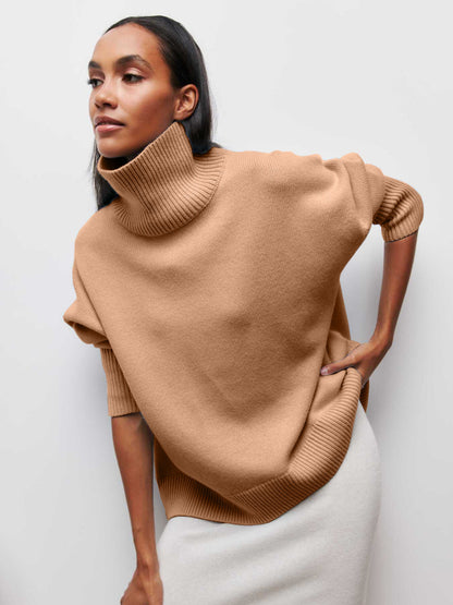 Elarova | Hoher Kragen Oversize Strickpullover Damen Strickwaren