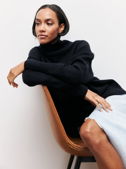 Elarova | Hoher Kragen Oversize Strickpullover Damen Strickwaren