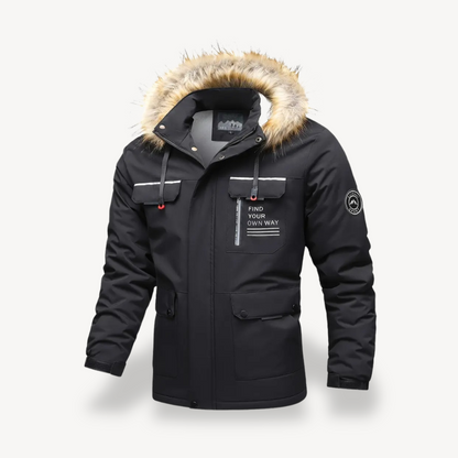 Elarova | Isolierte Pufferjacke für Herren mit abnehmbarer Kunstpelzkapuze