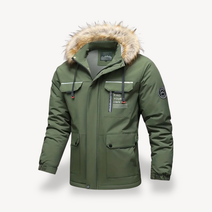 Elarova | Isolierte Pufferjacke für Herren mit abnehmbarer Kunstpelzkapuze
