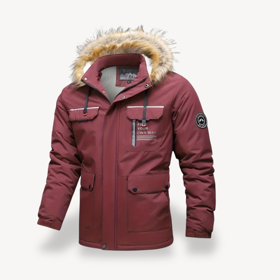Elarova | Isolierte Pufferjacke für Herren mit abnehmbarer Kunstpelzkapuze