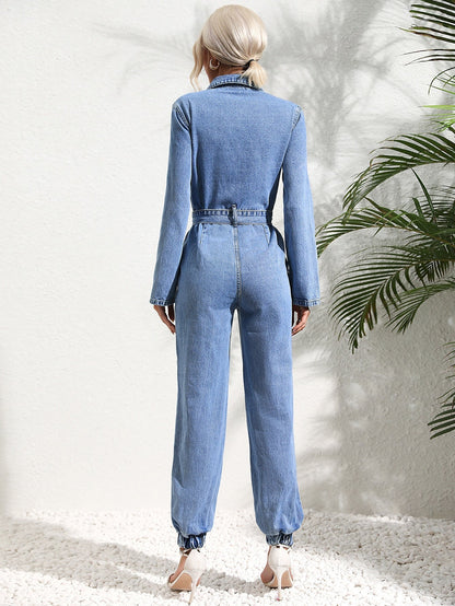 Elarova | Jumpsuit mit Pattentasche und Jeansgürtel