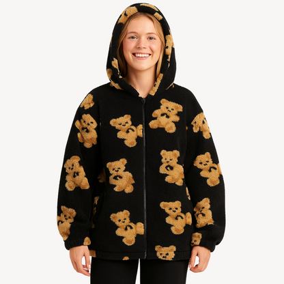 Elarova | Kapuzenjacke mit Teddybär-Muster für Damen