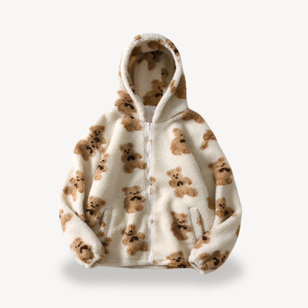 Elarova | Kapuzenjacke mit Teddybär-Muster für Damen