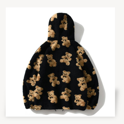 Elarova | Kapuzenjacke mit Teddybär-Muster für Damen