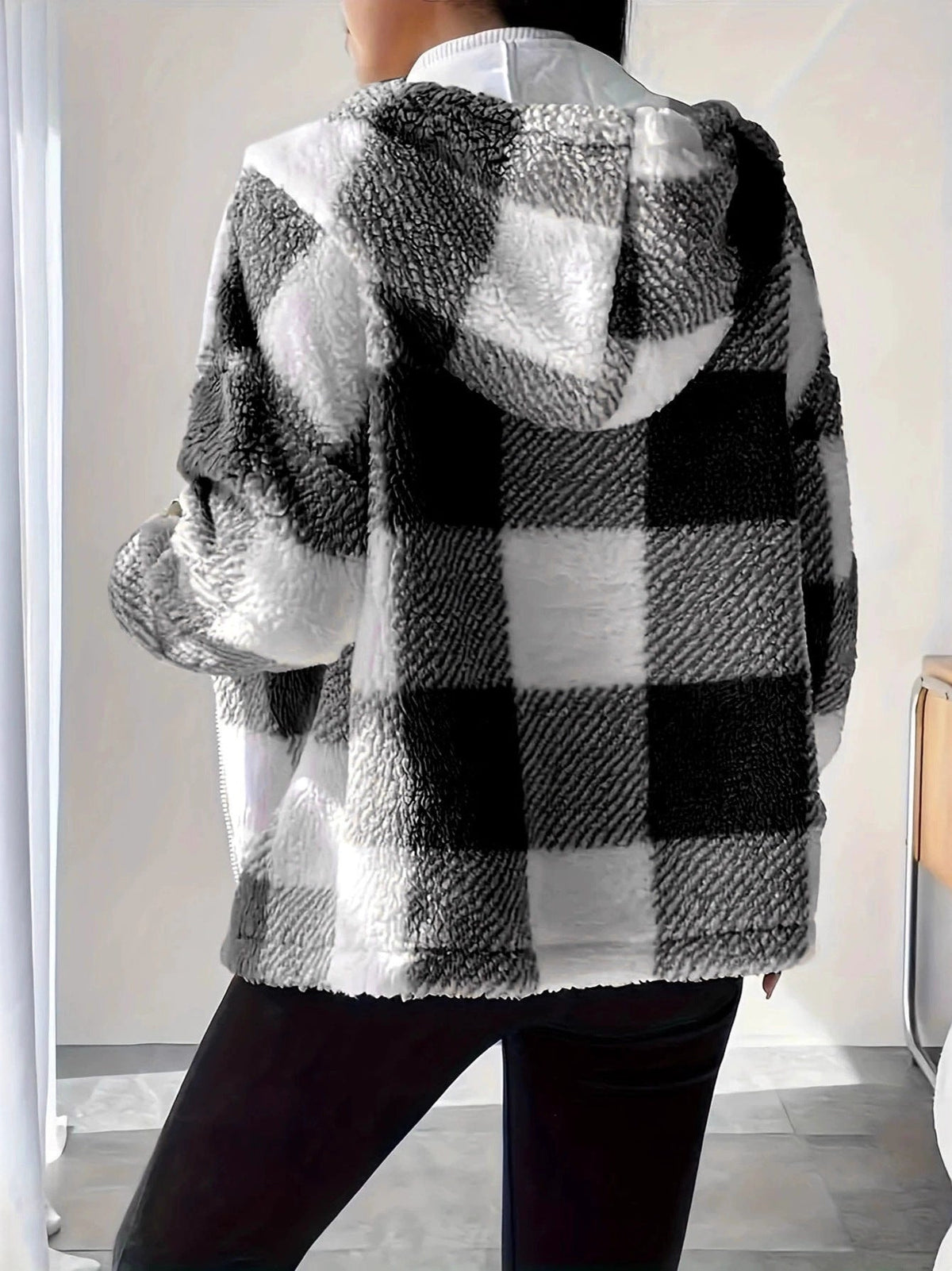 Elarova | Kariert Teddy Hoodie Jacke | Warm und Bequem für den Winter