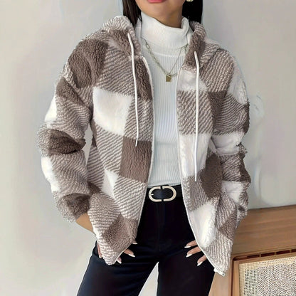 Elarova | Kariert Teddy Hoodie Jacke | Warm und Bequem für den Winter