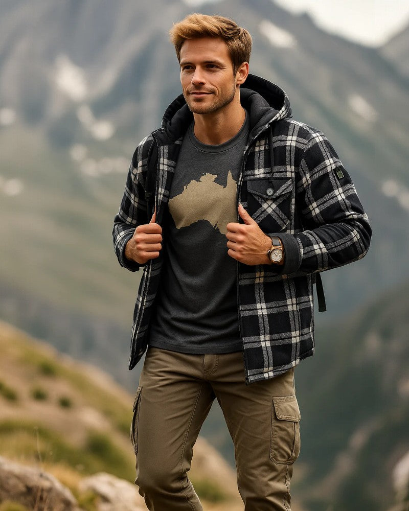 Elarova | Karierte Hemdjacke mit Kapuze und Fleecefutter für Herren