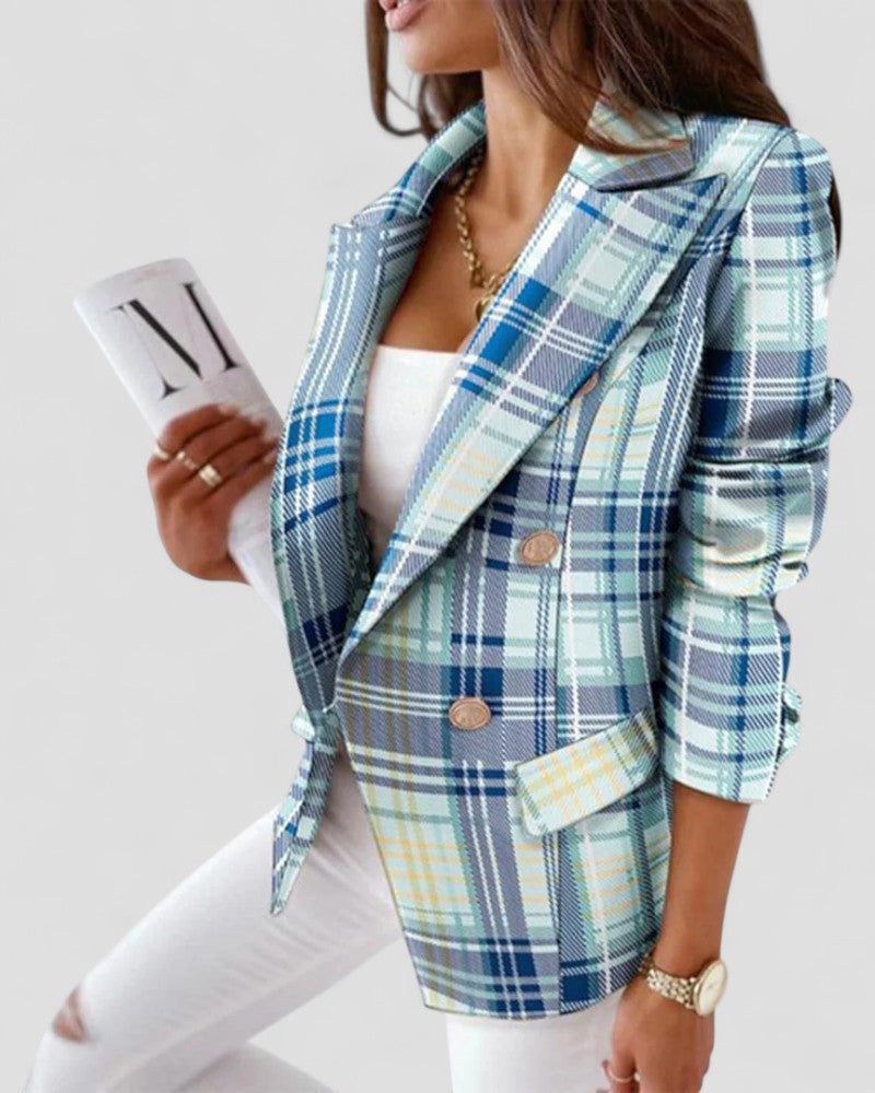 Elarova | Karierter Einknopf-Blazer für Damen