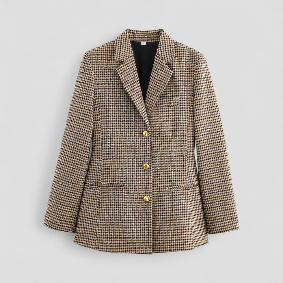 Elarova | Karierter Vintage-Blazer für Damen mit goldenem Knopf