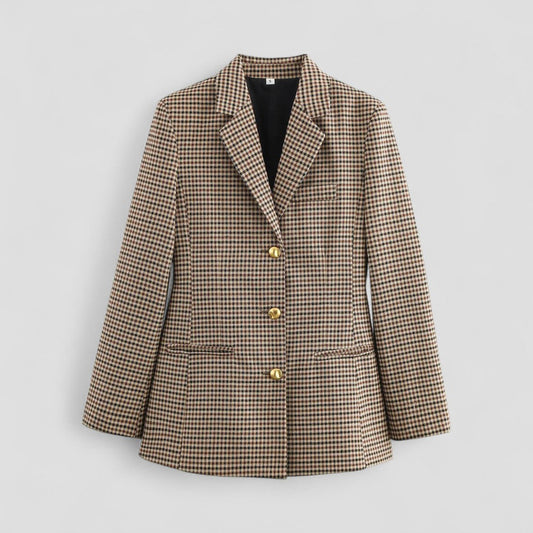 Elarova | Karierter Vintage-Blazer für Damen mit goldenem Knopf