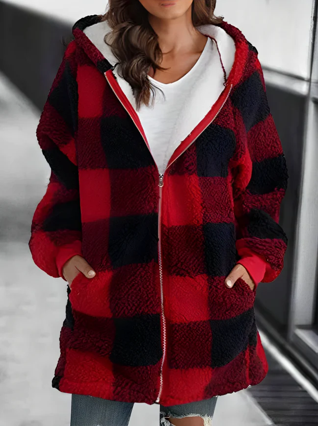Elarova | Karo-Hoodie-Jacke Für Frauen