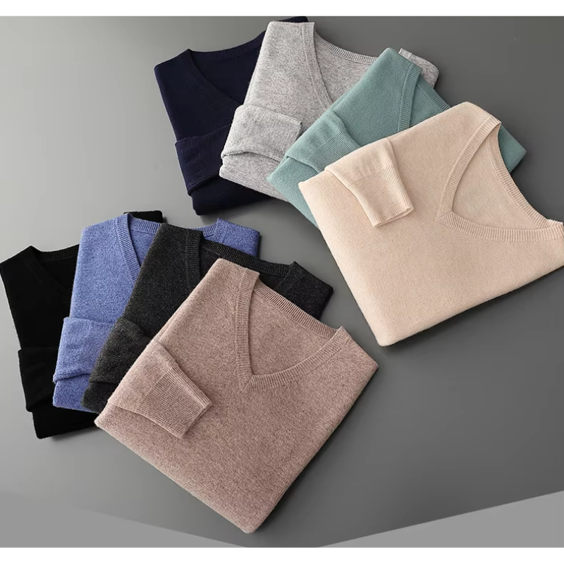 Elarova | Kaschmir Pullover Herren, Vausschnitt, Weiches Kaschmir Strickmaterial
