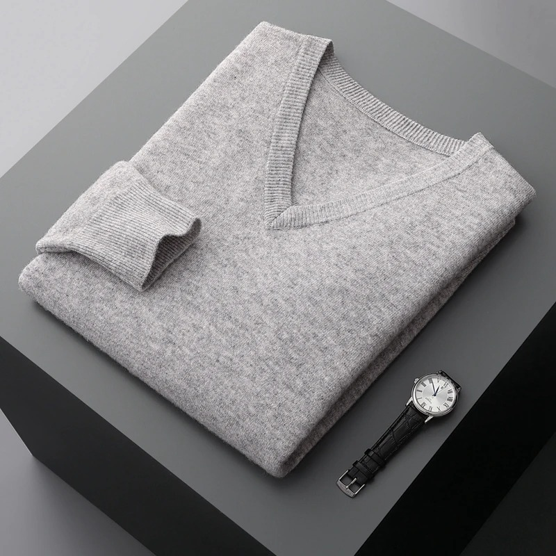 Elarova | Kaschmir Pullover Herren, Vausschnitt, Weiches Kaschmir Strickmaterial
