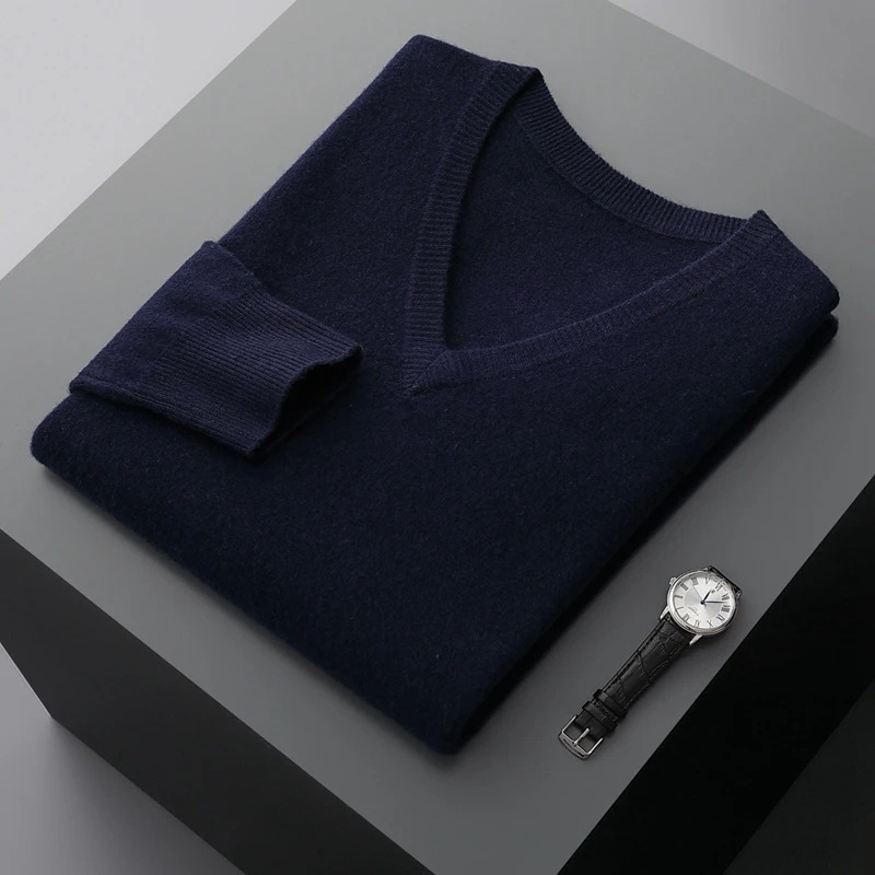 Elarova | Kaschmir Pullover Herren, Vausschnitt, Weiches Kaschmir Strickmaterial