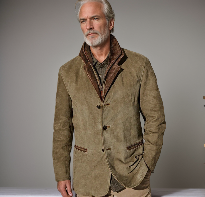 Elarova | Klassische Wildleder Herren Jacke mit Lederbesatz