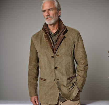 Elarova | Klassische Wildleder Herren Jacke mit Lederbesatz