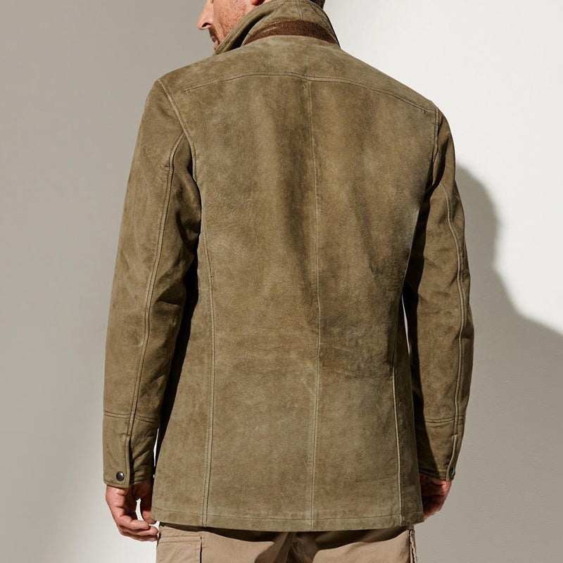 Elarova | Klassische Wildleder Herren Jacke mit Lederbesatz