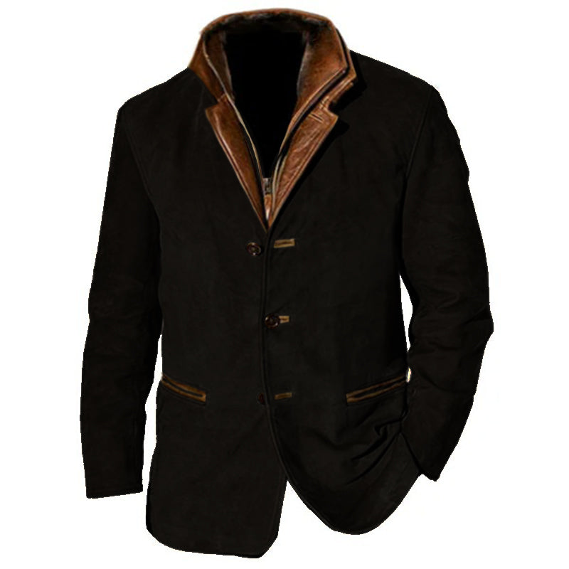 Elarova | Klassische Wildleder Herren Jacke mit Lederbesatz