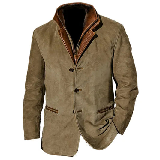 Elarova | Klassische Wildleder Herren Jacke mit Lederbesatz