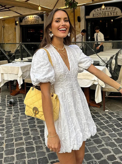 Elarova | Kleid Mit Bestickten Puffärmeln Für Frauen