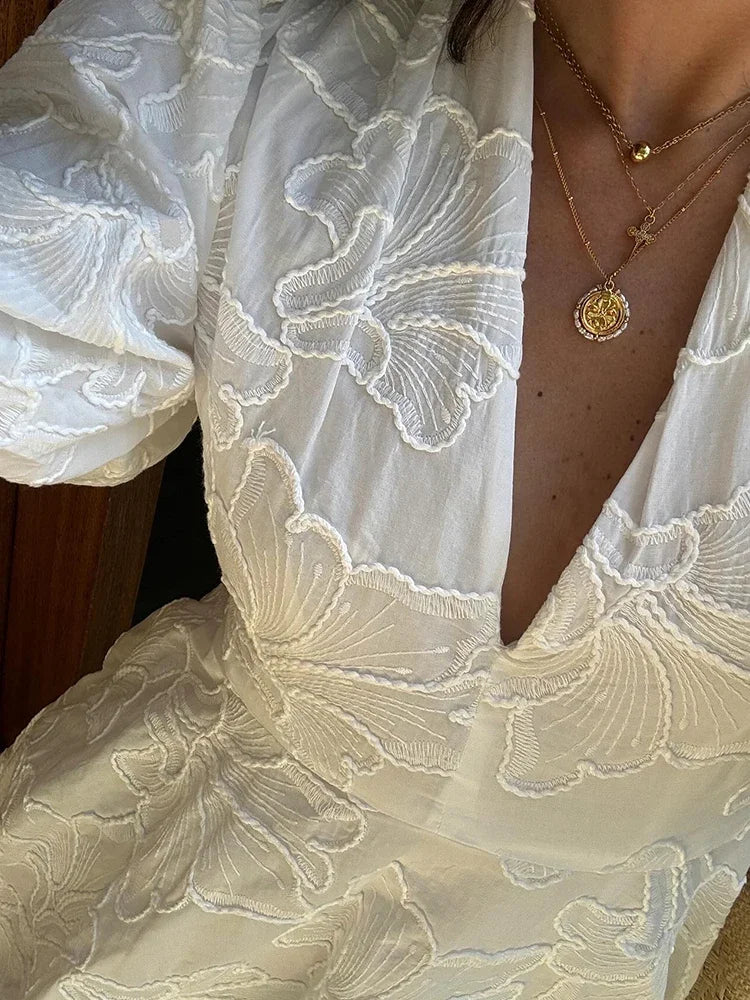 Elarova | Kleid Mit Bestickten Puffärmeln Für Frauen