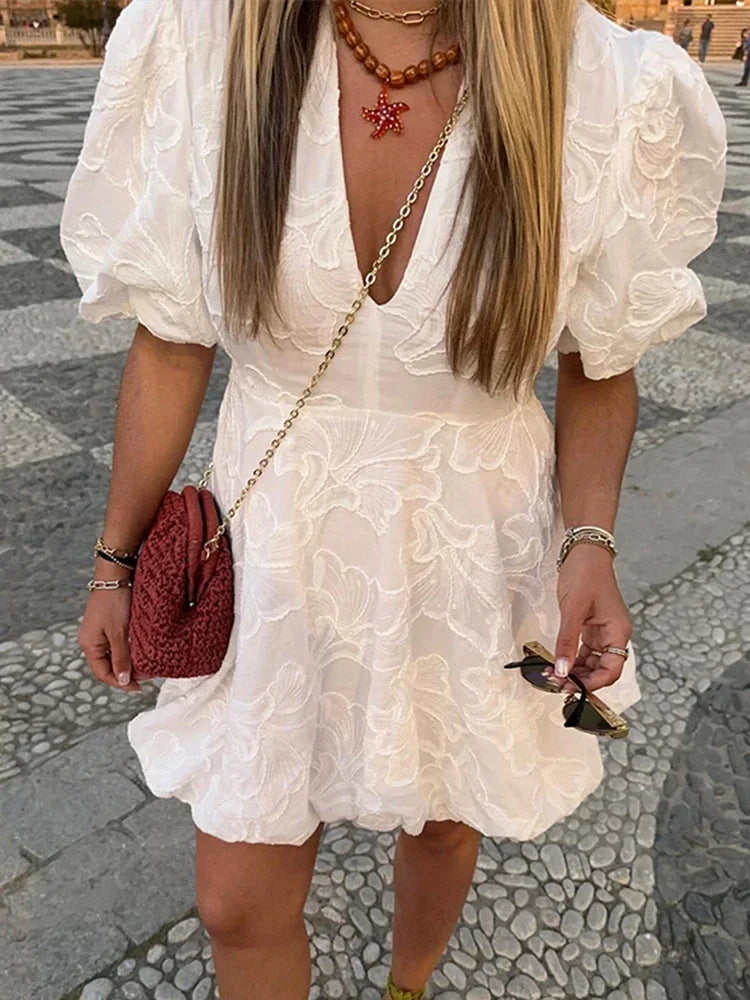 Elarova | Kleid Mit Bestickten Puffärmeln Für Frauen