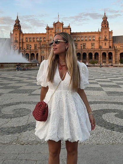 Elarova | Kleid Mit Bestickten Puffärmeln Für Frauen