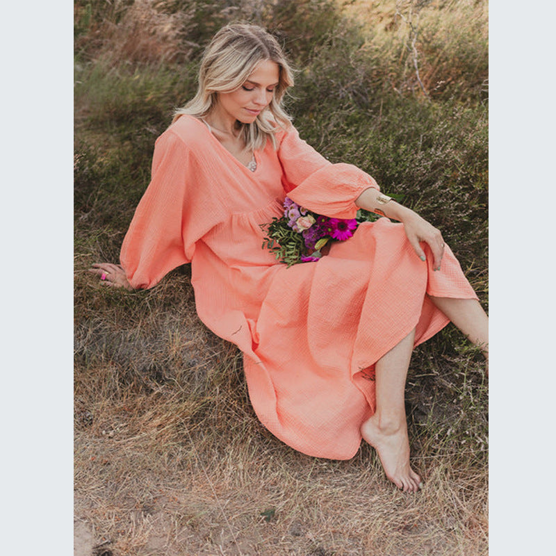 Elarova Kleid mit Laternenärmeln und Stehkragen