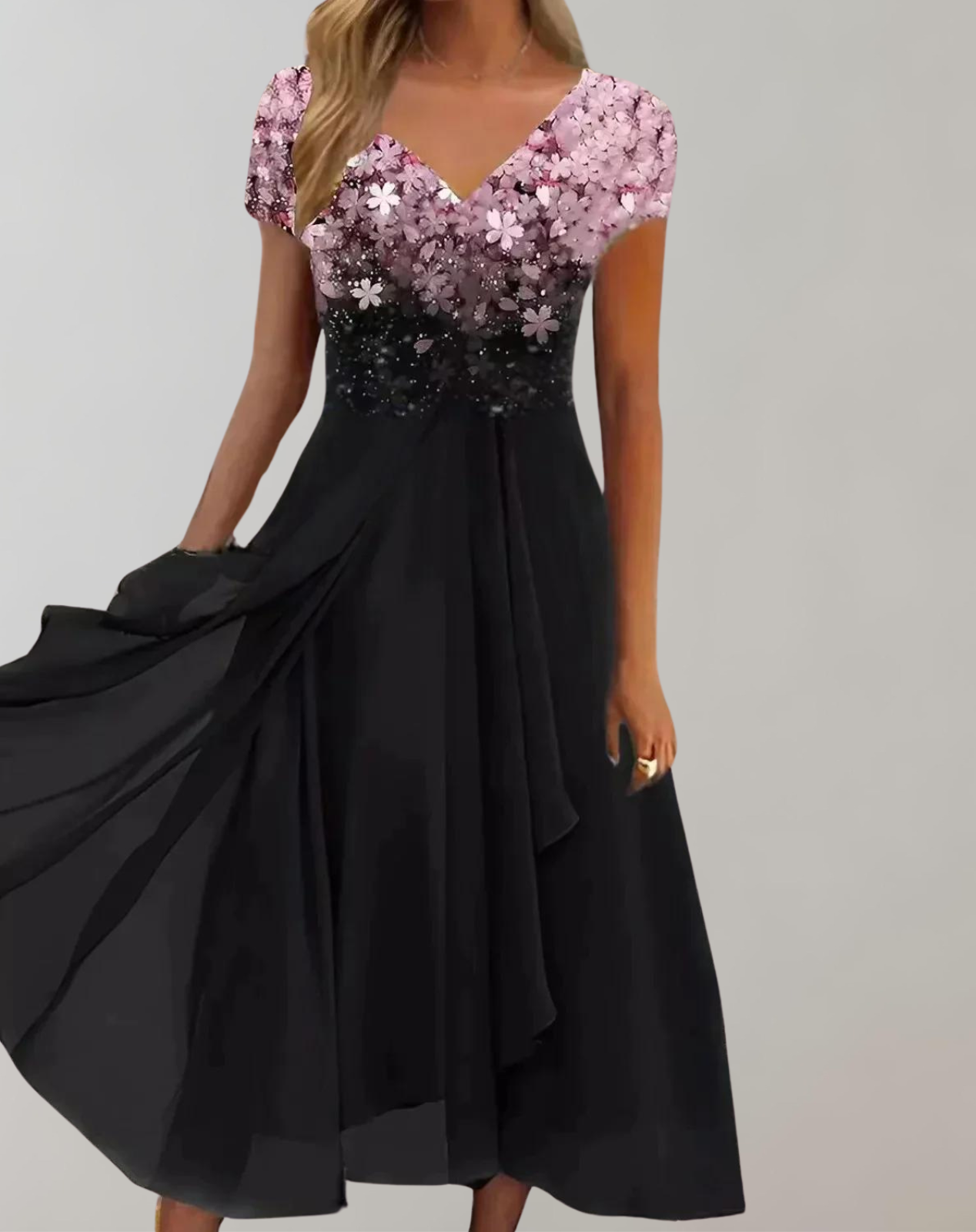 Elarova | Kleid mit leuchtenden Blumen | Abendkleid für Damen | Glänzendes Topkleid