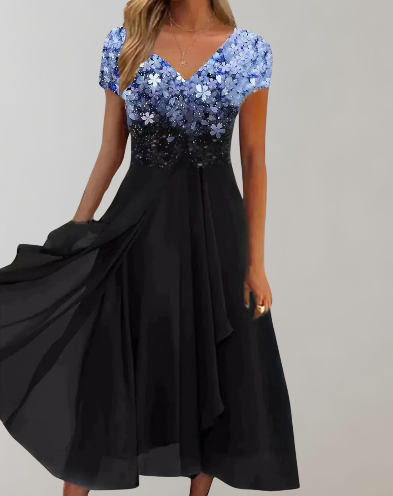 Elarova | Kleid mit leuchtenden Blumen | Abendkleid für Damen | Glänzendes Topkleid
