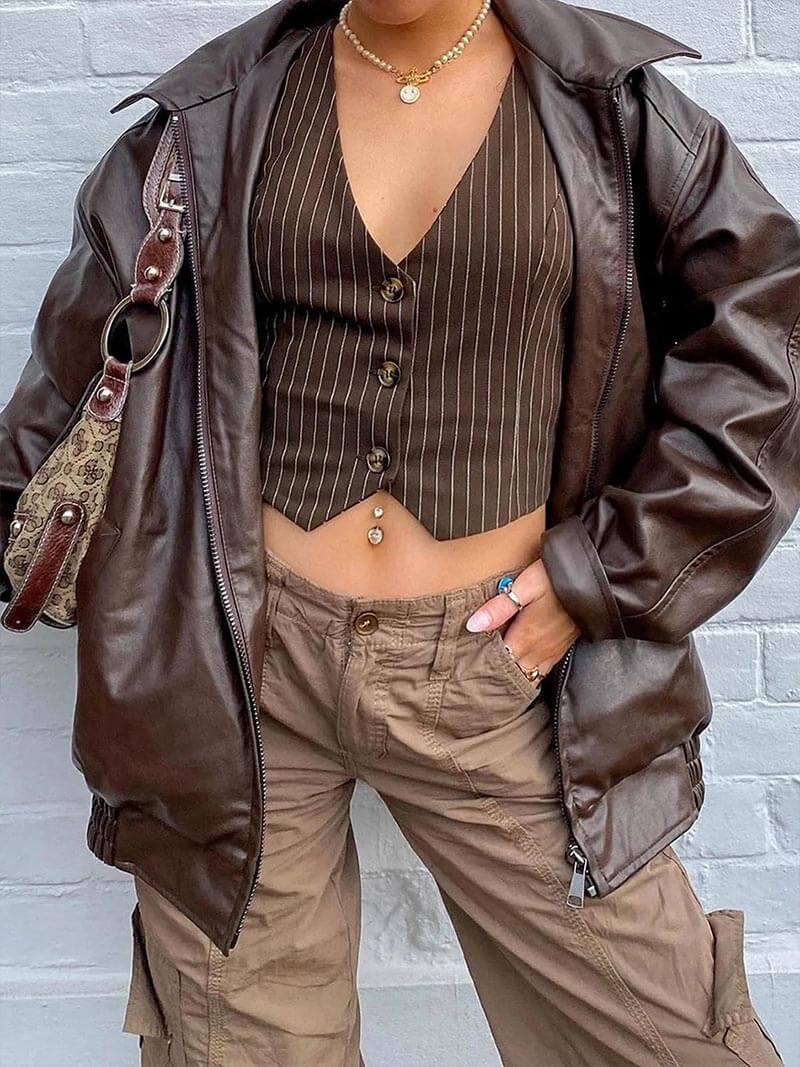 Elarova | Kunstleder Reißverschlussjacke für Damen