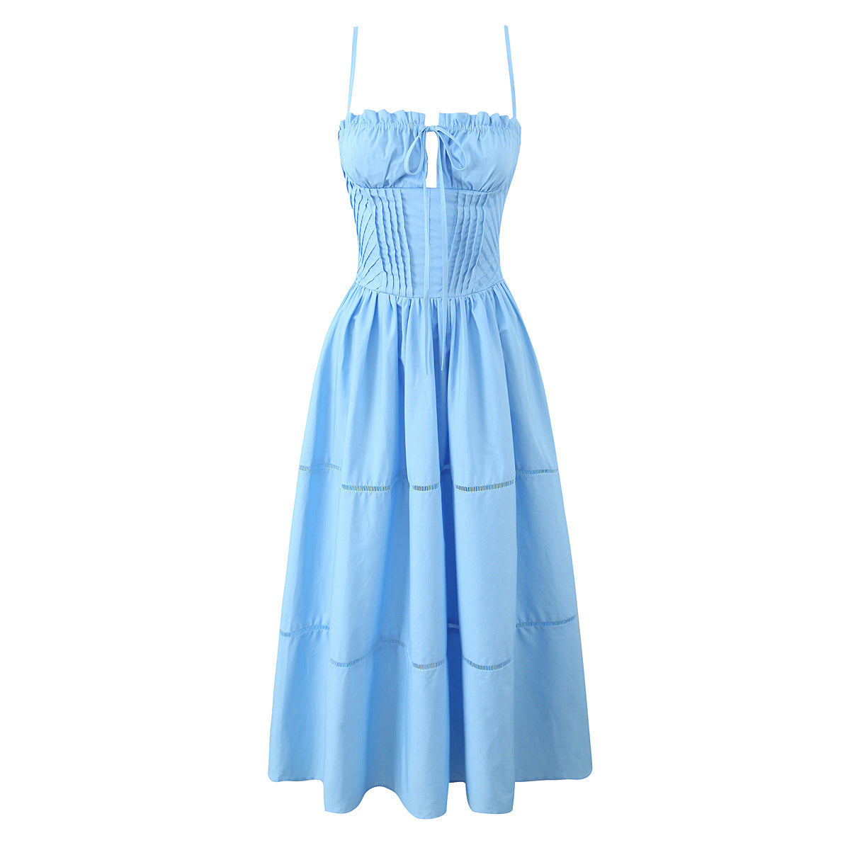Elarova Kurz geschnittenes, taillenbetontes, langes Kleid mit Schnürsenkeln