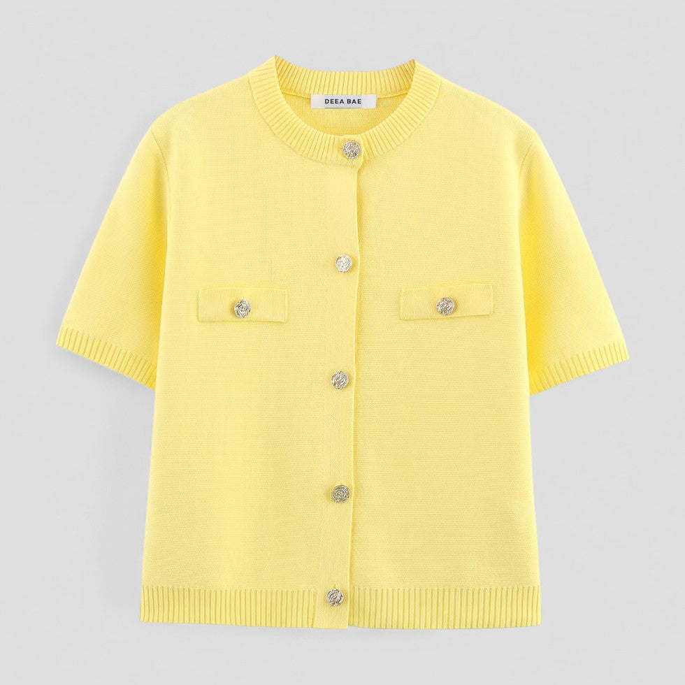 Elarova | Kurzärmlige Strickjacke mit Knopfleiste vorne für Damen