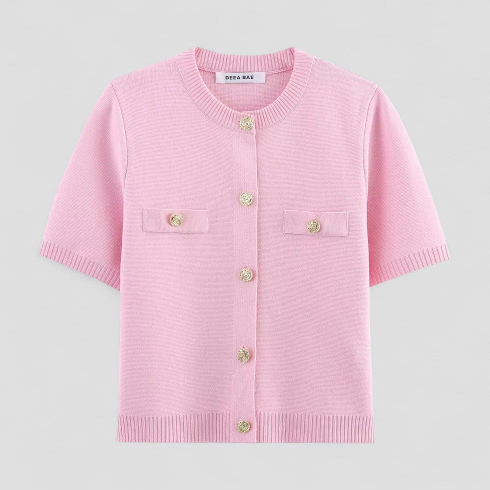 Elarova | Kurzärmlige Strickjacke mit Knopfleiste vorne für Damen